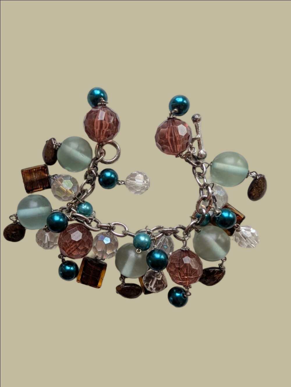 Bracele Charm Bracelet In- Teal, Seafoam & Amber Bulk Of Beads Unbranded